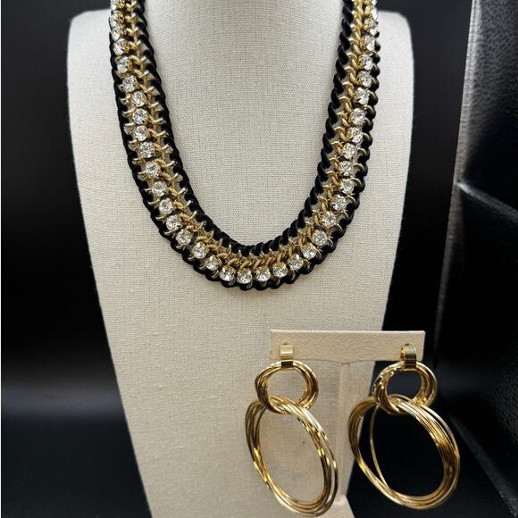 Natasha Couture Jewelry - Natasha Statement Collar Necklace with Clear Stones and Matching Earrings